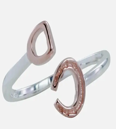 Ring aus Sterlingsilber, verstellbar mit Steigbügel & Hufeisen aus 18 Karat Roségold Vermeil – Bild 2